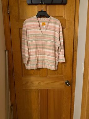 Ruby Rd. Pink and Cream Striped Long Sleeve Tee